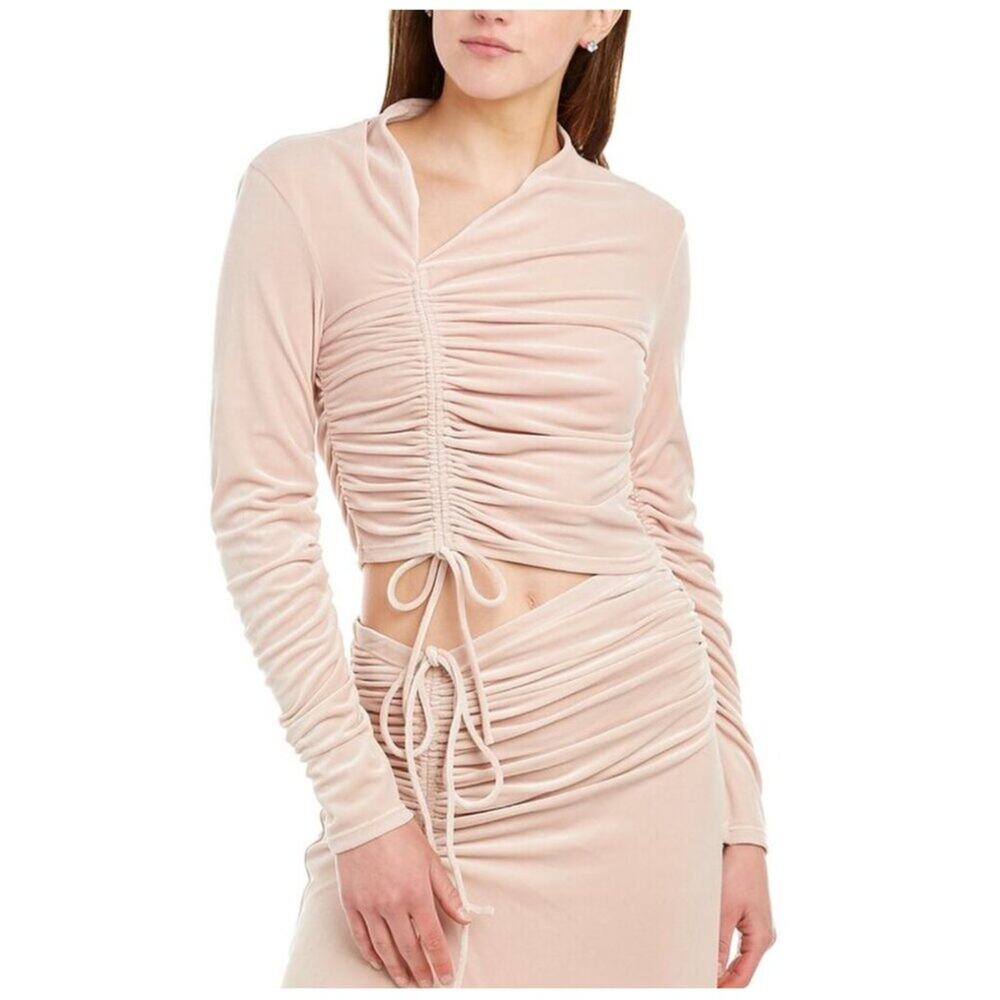 A.L.C. Oryn Ruched Asymmetric Velvet Crop Top